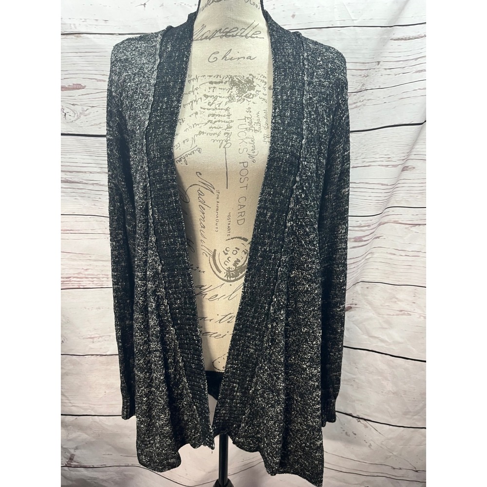 G9C United Knitwear Black White Marled Open Front Cardigan Sweater Womens Small